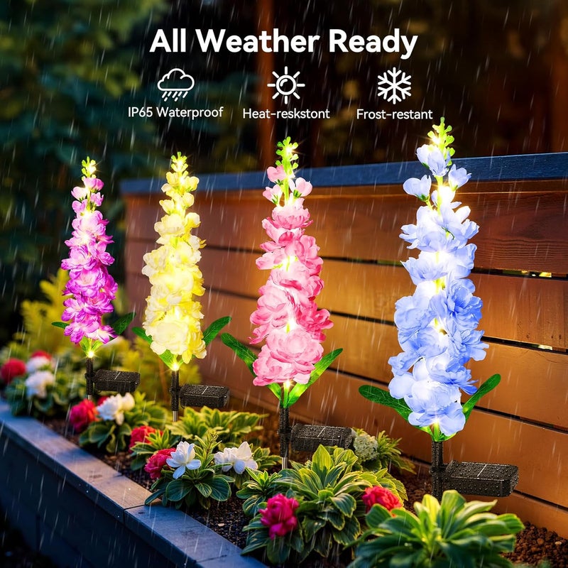 KOOPER Solar Lights Outdoor Garden Decor, 4 Pack Upgraded Delphinium Solar Garden Lights with 36 LEDs, Vivid Flowers Outdoor Waterproof for Landscape Patio Yard Decor - Image 4